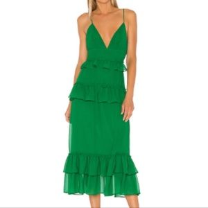Lovers & Friends Brexley Midi Dress Green Ruffle Dress